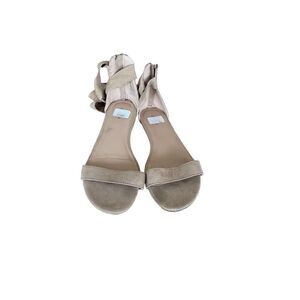 Express Womens Cream Back Zip Open Toe Ankle Strap Tie Flat Sandal Size 8
